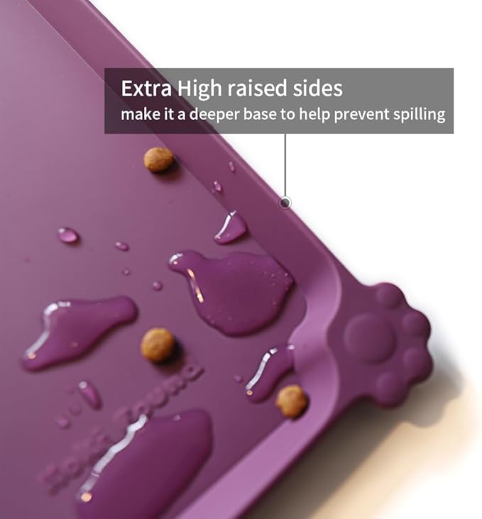 Hoki Found L Silicone Pet Food Mats Tray - Non Slip Pet Dog Cat Bowl Mats Placemat - Dog Pet Cat Feeding Mat - Waterproof Dog Cat Food Mats -Pet Water Mats for Carpet - Eggplant