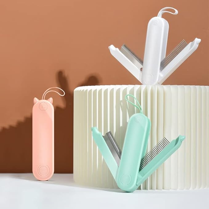 2-Sided Pet Grooming Brush for Dogs & Cats, Self-Cleaning Sliver Brush for pet - Comb for Grooming Long Haired & Short Haired Dogs, Cats, Rabbits & More - Deshedding Tool, Cat Brush (White)