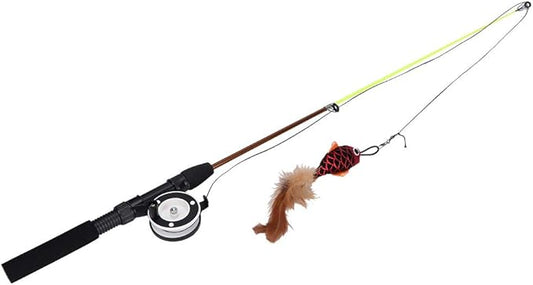 Cat Feather Toys Wand, Plastic Simulation Telescopic Pet Cat Funny Teaser Dangler Rod Stick with Feather, Catnip Interactive Training Toy for Indoor Cats Kitten Play Chase