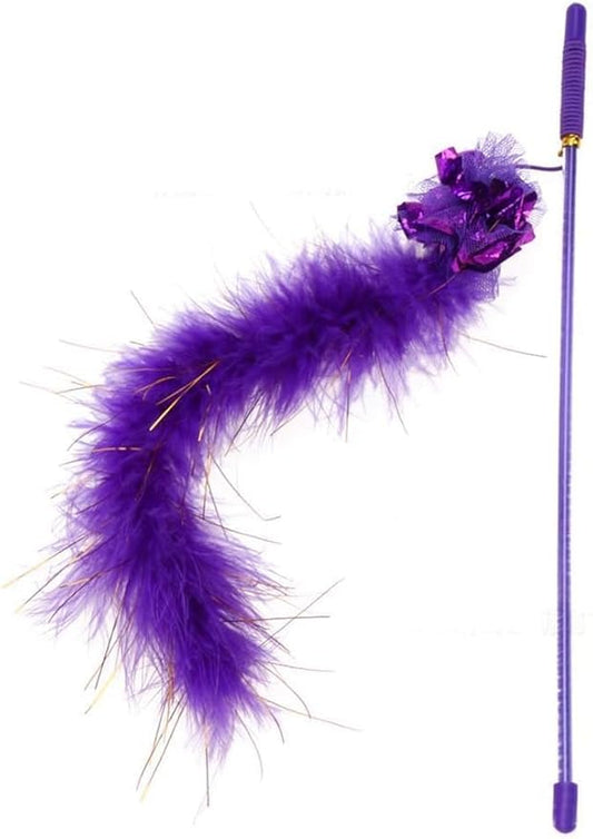 Purple Cat Teasing Stick Toy Interactive Stick, Sparkly Feather Boa with Crinkle Ball Tease Cat Rod Funny Cute Pet Supplies for Cat Training Indoor Cats Cat Toys Interactive for Indoor Cats