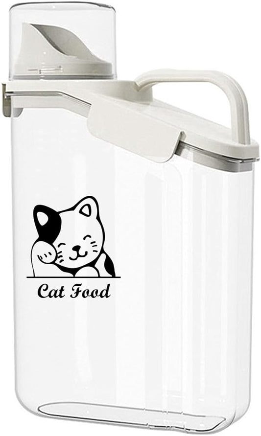 Pet Food Storage Container Airtight Cat Food Container with Measuring Cup and Pour Spout Portable Pet Food Dispenser for Cat Transparent Leakproof Cat Food Container for Travel 2.8L