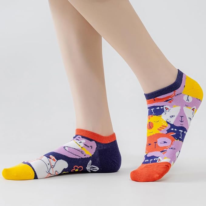 2 Pairs Funny Cartoon Animal Print Cotton Ankle Socks for Women Teens