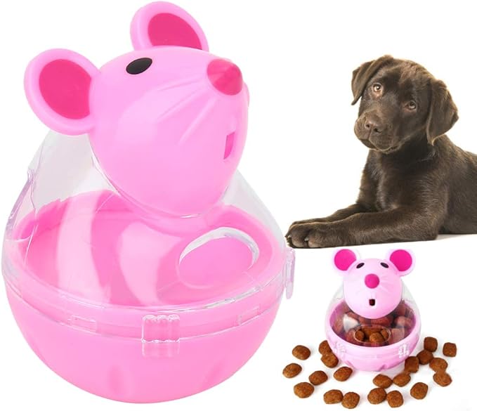 Cat Treat Dispenser Toy, Small Cat Food Balls Slow Feeder, Mice Tumbler Design Cat Food Toy Cat Enrichment Toys for Pet Interactive Training and Food Dispensing (Pink)