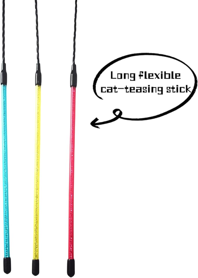 IUHKBH Cat Feather Wands, 3 Colors Interactive Cat Toys Cat Teaser Wands with Soft Turkey Feather and Bell for Cats and Kitties