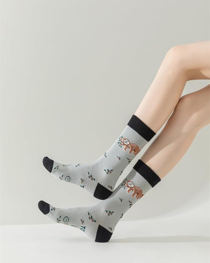 5 Pairs Cute Animal Crew Socks Fun Casual Cotton Calf Socks for Women