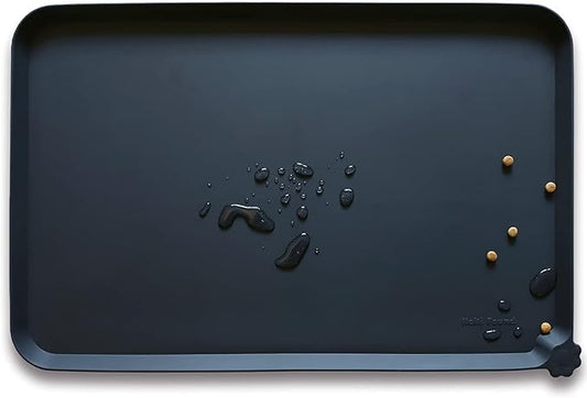 Hoki Found X-Large Silicone Pet Food Mats Tray - Non Slip Pet Dog Cat Bowl Mats Placemat - Dog Pet Cat Feeding Mat - Waterproof Dog Cat Food Mats -Pet Water Mats for Carpet -Black