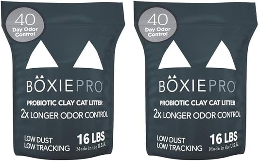Boxie® Probiotic 40 Day Natural Odor Control Cat Litter, 16lb Clumping Clay Kitty Litter (Pack of 2)