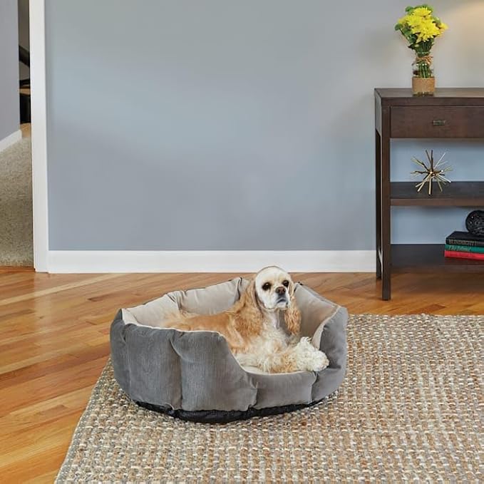 Midwest Homes for Pets QuietTime Deluxe Tulip Nesting Pet Bed, Gray/Tan, Small