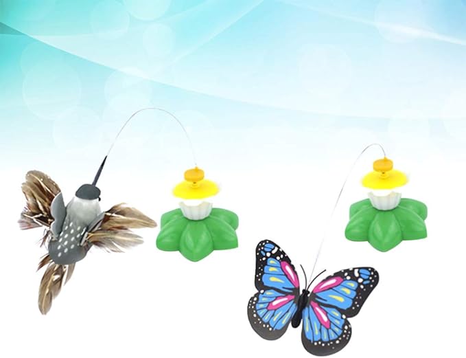 Ipetboom Pet Cat Toys 2 Pcs Automatic Interactive Kitten Toy, Cat Wand Toy Hummingbird Butterflies Cat Teaser Self Rotating Cat Toy Pet Teaser Stick for Cat Kitten