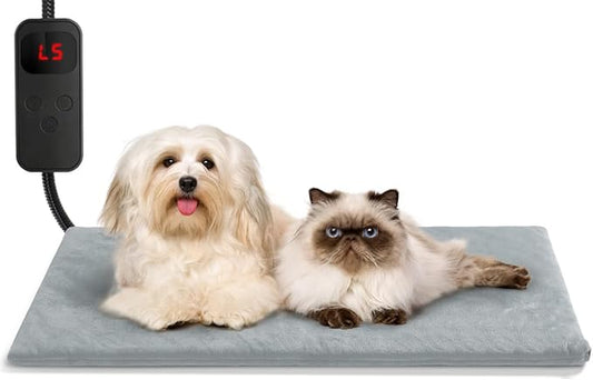 Pet Heating Pad for Cat Dog,Extremely Waterproof Heated Cat Bed Outdoor&Indoor,Adjustable Heated Dog Blanket Mat with 6 Temperature&5 Timers Set,Pet Heater Warmer(Grey,L-28 Lx16 W)