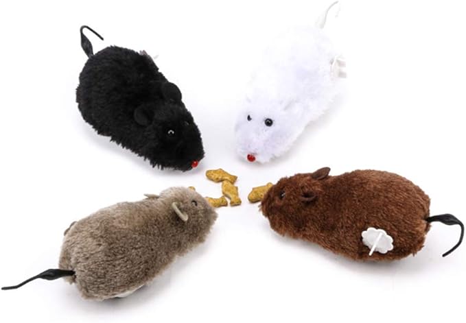 Random Color Furry Mice Cat Toy Wind Up Toys Realistic Mouse Toys Funny Moving Toys, Cat Mice and Animals Toys Interactive Play Mouse Toy for Cat Kitten，Cat Mice and Animals Toys