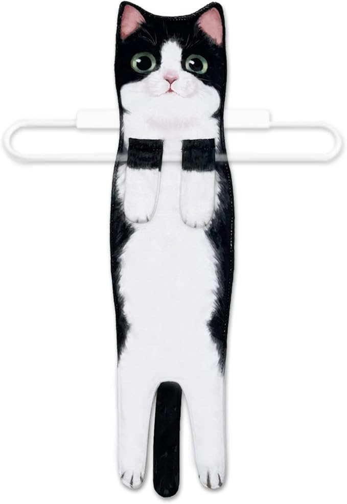 Hand Towels for Bathroom Kitchen,Cute Cat Quick-Dry Hanging Hand Towels Decorative for Bathroom Face Towels,Funny Gifts for Cat Lovers (Black-White)