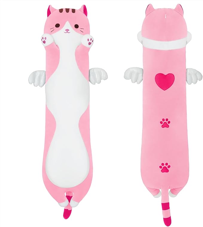 Long Plush Toy Cat Pillow Cute Plush Cat Toy Doll Stuffed Animal Cat Hugging Pillow for Sleeping Gift for Kids and Girls(Pink,110cm/43.3in)