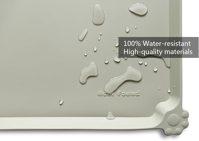 Hoki Found X-Large Silicone Pet Food Mats Tray - Non Slip Pet Dog Cat Bowl Mats Placemat - Dog Pet Cat Feeding Mat - Waterproof Dog Cat Food Mats -Pet Water Mats for Carpet - Cream Green
