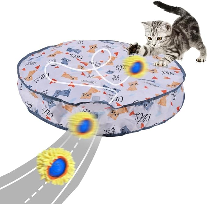 Interactive Cat Toys Ball Fast Rolling in Pouch, Rechargeable Electric Cat Toys, Motion Activate Cat Toy with LED Light, Hide and Seek Mouse Catching Game for Indoor Cats/Kittens/Dogs.