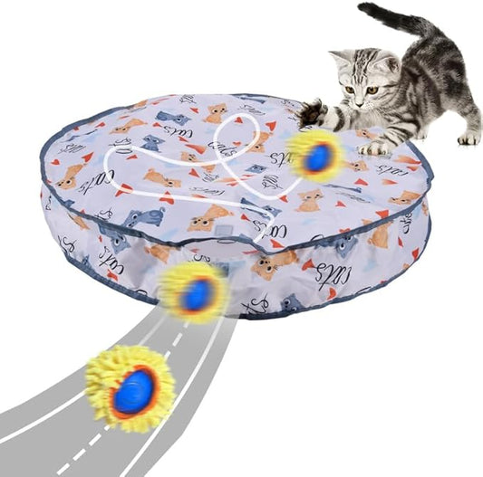 Interactive Cat Toys Ball Fast Rolling in Pouch, Rechargeable Electric Cat Toys, Motion Activate Cat Toy with LED Light, Hide and Seek Mouse Catching Game for Indoor Cats/Kittens/Dogs.