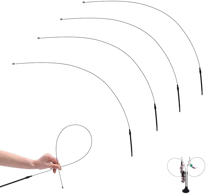 5 Pack Cat Wand Toy Replacement Rod 32'' Flexible Steel Wire Teaser for Cats Feather Toys Worms Bell Refills Rainbow Ribbon Attachments Kitten Interactive Catcher Charmer Exercise