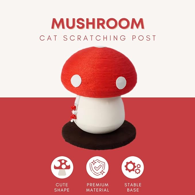 Mushroom Cat Scratching Post - Unique Design, Sisal-Wrapped, Ideal for Medium and Small Cats, No Assembly Required