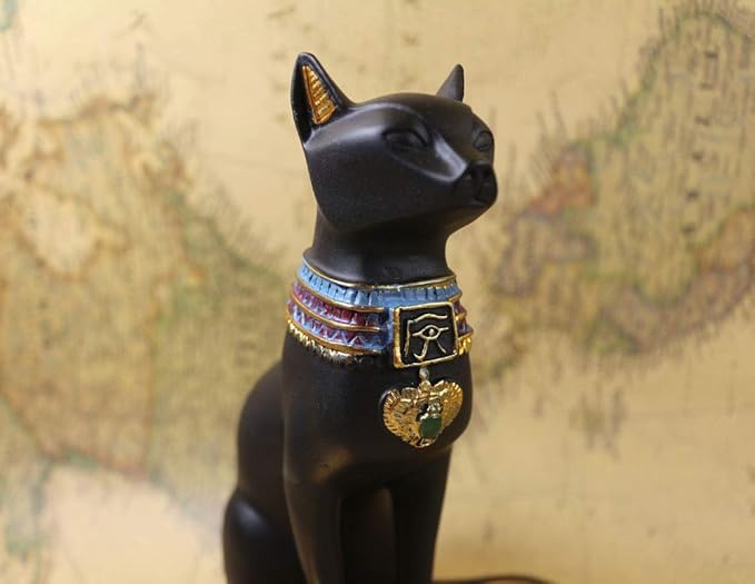 Ancient Egypt Egyptian Bastet Cat Goddess Statue Collectible Figurine Bastet Cat Sculpture with 2 Tea Light Candle Holder (Cat Statue with Candle Holder)