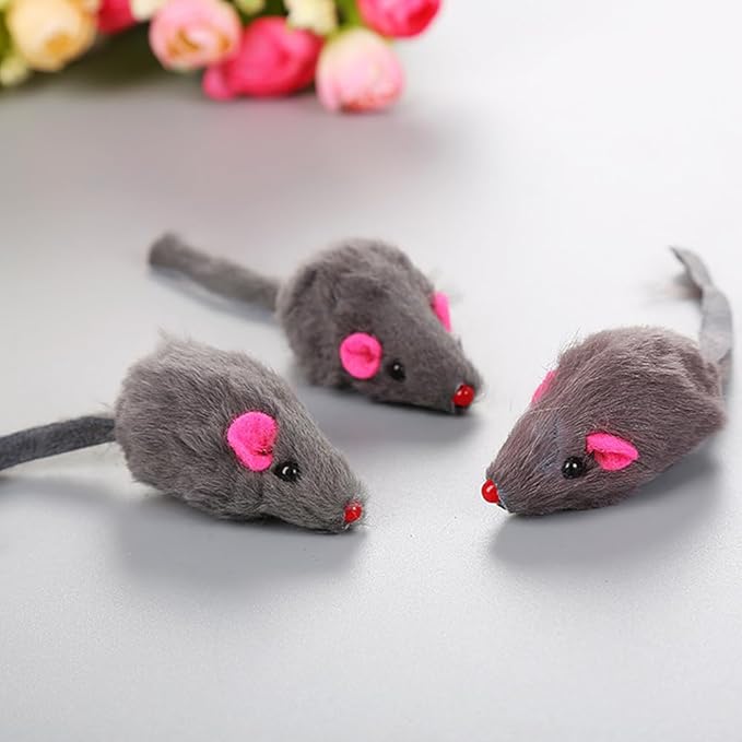 pawstrip Rabbit Fur Cat Toys Interactive Cat Toy Mouse with Rattle Fake Mice Kitten Toys for Indoor Cats Fuzzy Cat Mice Toys Realistic Squeaky Mouse Cat Toy Furry Mice Cat Toys,12Pcs