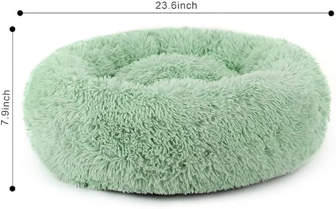 Cat Beds for Indoor Cats - Cat Bed Washable 24 inches, Dog Beds for Small Medium Dogs, Anti Anxiety Round Fluffy Plush Faux Fur Cat Bed, Thick Bottom (Green, Large)