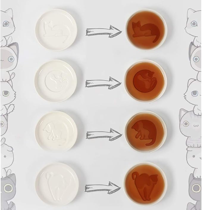 BigNoseDeer Ceramics Sauce Dish Cat Relief Seasoning Dish Mini Side Sushi Soy Dipping Bowl soy sauce dishes dinnerware Meow Porcelain Small Saucer (Set of 4)