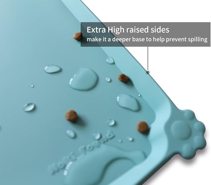 Hoki Found L Silicone Pet Food Mats Tray - Non Slip Pet Dog Cat Bowl Mats Placemat - Dog Pet Cat Feeding Mat - Waterproof Dog Cat Food Mats -Pet Water Mats for Carpet -Light Turquoise