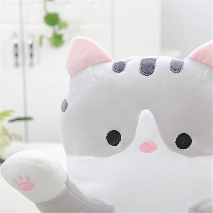 shangman Lovely Plush Cat Doll Cute Cartoon Soft Stuffed Kitten Pillow Long Throw Sleeping Toy Gift for Kids Girlfriend Multiple Size (Grey,50cm/19.6in)