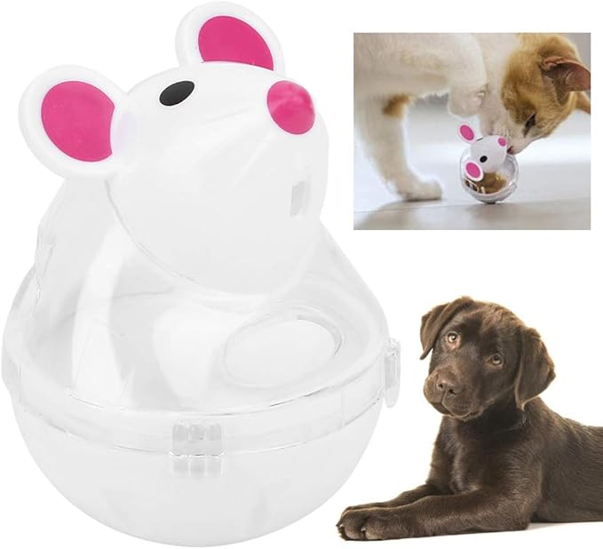 Cat Treat Dispenser Toy, Small Cat Food Balls Slow Feeder, Mice Tumbler Design Cat Food Toy Cat Enrichment Toys for Pet Interactive Training and Food Dispensing (White)