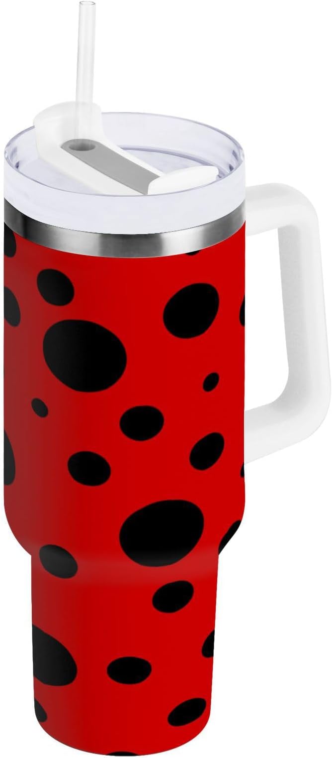 Boccsty Ladybug Red Black Spots Insulated Tumblers Reusable Stainless Steel Tumbler 30 oz Cup Coffee Travel Mug Water Bottle with Handle & Flip Straw for Home Office Car