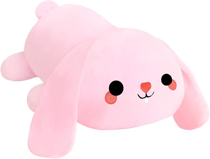 SQEQE Weighted Bunny Plush, Weighted Bunny Stuffed Animal, Cute Plushies Soft Pink Pillow Toy Gift for Kids Adults 9.8 Inch, 0.8 Lbs
