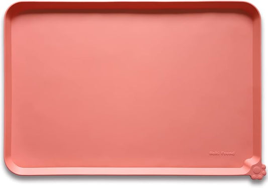 Hoki Found Large Silicone Pet Food Mats Tray - Non Slip Pet Dog Cat Bowl Mats Placemat - Dog Pet Cat Feeding Mat - Waterproof Dog Cat Food Mats -Pet Water Mats for Floors-Burnt Coral