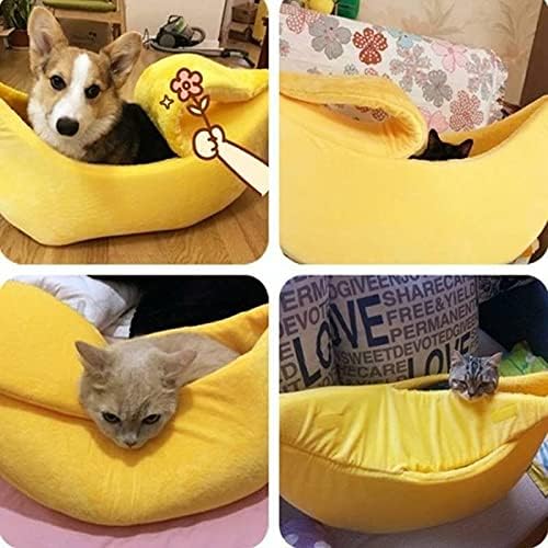 Cute Banana Beds for Cat Pet Sofa Bed Cave Couch Shape Houseboat Cat Cage Accessories Toys Breathable Universal in All Seasons Small Animals Mat (XL 32.3 Inch, Yellow)