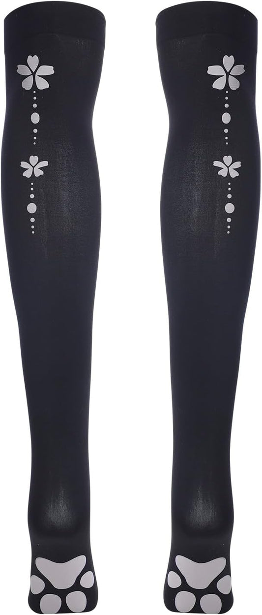 ABAFIP Women Cute Kawaii Cat Paw Print Thigh High Socks Kitten Claw Above Knee Sheer Hosiery Stockings