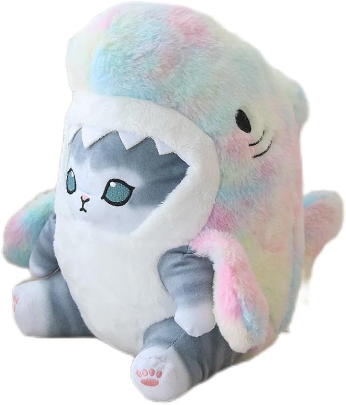 Shark Cat Plush Toy, Cute Fried Shrimp Shark Stuffed Animals Doll, Kawaii Shark Cat Plush Pillow Toy Birthday for Kids Boys Girls (8inch, Tie Dye)