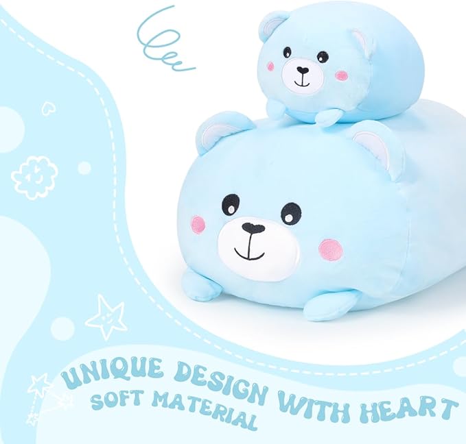 AIXINI 23.6 inch Cute Bear Plush Stuffed Animal Cylindrical Body Pillow,Super Soft Cartoon Hugging Toy Gifts