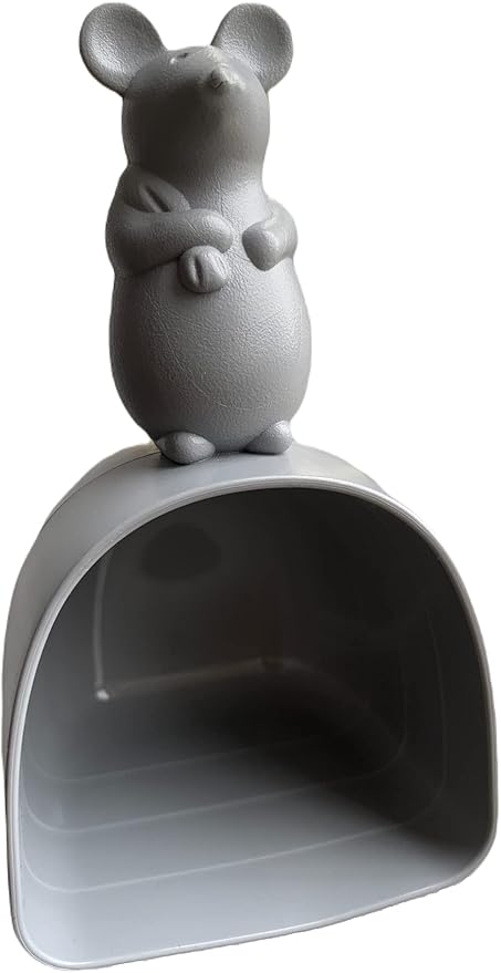 Dog Food Scoop, Pet Food Scoop, sturdy scoop for all kinds of dry foods. Cute Mouse Shape Handle Design Pet Food Can Spoon Suitable for Dogs Cats Birds, Measuring Cup (Grey)