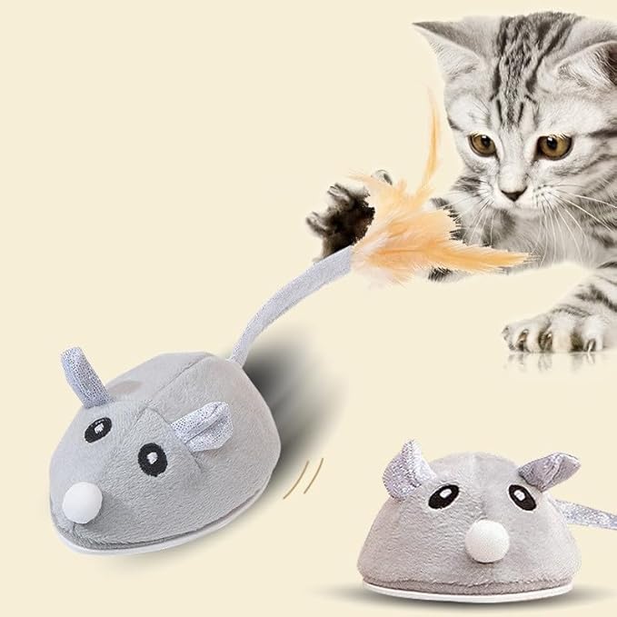 Interactive Cat Toy Mouse, Moving Mouse Automatic Cat Toys Electronic Mice, Rechargeable Squeaky Cat Mouse Toys for Kitten Indoor/Outdoor Exercise（Short Velvet）