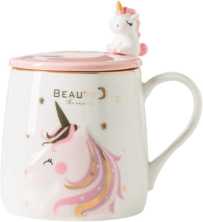 BigNoseDeer Unicorn Mug Cute Ceramic Coffee Mug with Lovely Unicorn Spoon, Morning Cup Novelty Coffee Tea Milk Christmas Mug Gift for Girls Magic Unicorn Lovers 380ML (BFF Unicorn)