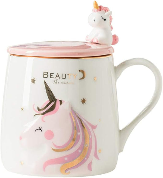 BigNoseDeer Unicorn Mug Cute Ceramic Coffee Mug with Lovely Unicorn Spoon, Morning Cup Novelty Coffee Tea Milk Christmas Mug Gift for Girls Magic Unicorn Lovers 380ML (BFF Unicorn)