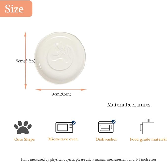 BigNoseDeer Ceramics Sauce Dish Cat Relief Seasoning Dish Mini Side Sushi Soy Dipping Bowl soy sauce dishes dinnerware Meow Porcelain Small Saucer (Set of 4)