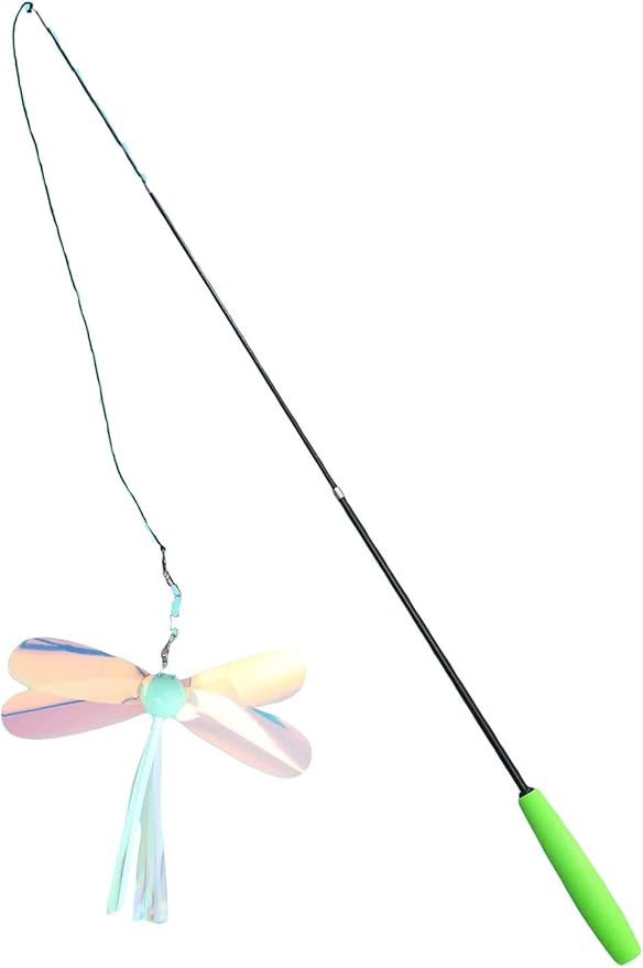 QWINEE 1pc Dragonfly Cat Teaser Wand Toys Interactive Cat Toy for Indoor Cats Kitty Kitten Green One Size