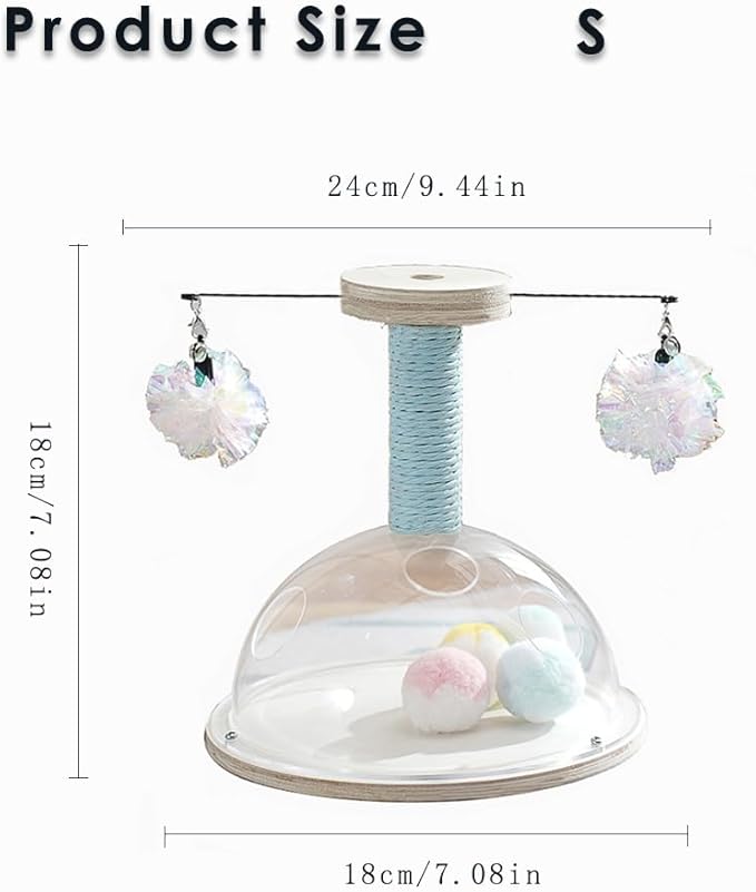 Marchul Cat Ball Toy with Hanging Balls, Wooden Cat Fetch Ball Toy, Sisal Scratcher Interactive Kitten Fun Track Toy for Indoor Cats Physical Exercise, S