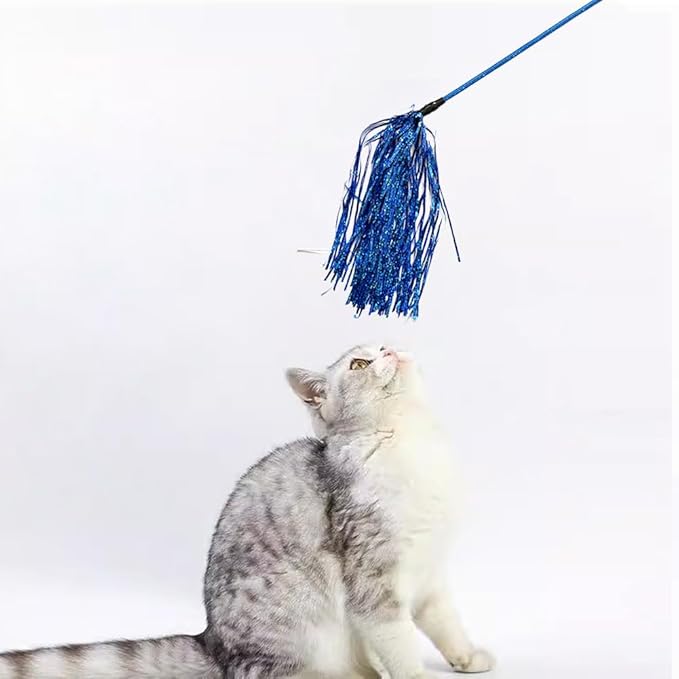 IUHKBH Cat Wands, 4 PCS Colorful Cat Tassel Toys with Bell Interactive Cat Teaser Wand for Cat Kitten Having Fun Exerciser Playing