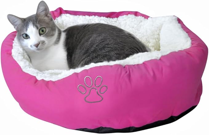 Evelots Warm Pet Bed for Cats or Small Dogs - Calming, Anti-Anxiety, Soft, Cozy Donut Cuddler -Removeable Fluffy Sherpa Insert- Machine Washable -Fleece Lining- Non-Slip Bottom -Assorted Colors