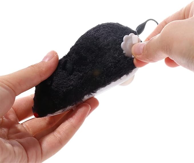 Black Funny Clockwork Toy, Plush Mouse Toy Wind Up Toys, Pet Toy, Mechanical Motion Power Spring Cat Dog Playing Toy Cat Mice and Animals Toys