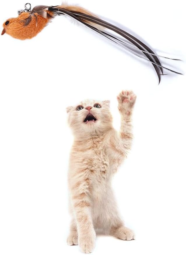 Cat Toys Feather Toy Interactive Stick, Cat Wand Toys Cat Catcher Teaser Stick and Cute Teasing Stick Sparkly Feather Cat Interactive Toys Funny Exercise for Kitten or Cats. 2pcs