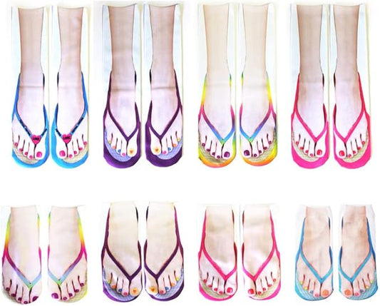 3D Manicure Print Socks Funny Flip Flop Socks 3D Pattern Socks Sandal Socks Low Cut Ankle Silly Socks- A Gag Gift