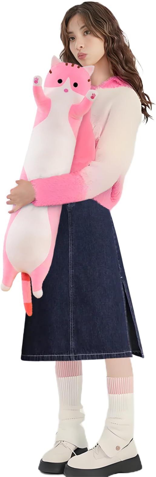 shangman Lovely Plush Cat Cute Cartoon Soft Stuffed Kitten Long Throw Sleeping Pillow Doll Toy Gift for Kids Girlfriend Multiple Size (Pink,70cm/27.5in)