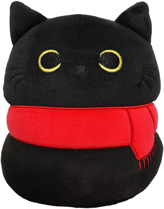 Black Cat with Scarf Stuffed Animal Plush Toy Creative Cat Shape Soft Pillow Toys Gifts Cute Dolls for Girlfriend Kids Baby Girls, 22cm/8.6in